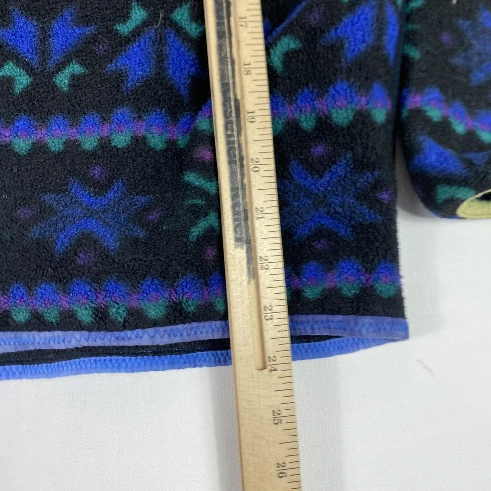 Vintage LL Bean Fleece Jacket Mens Medium‎ Large Black Blue Pattern Pullover 90s